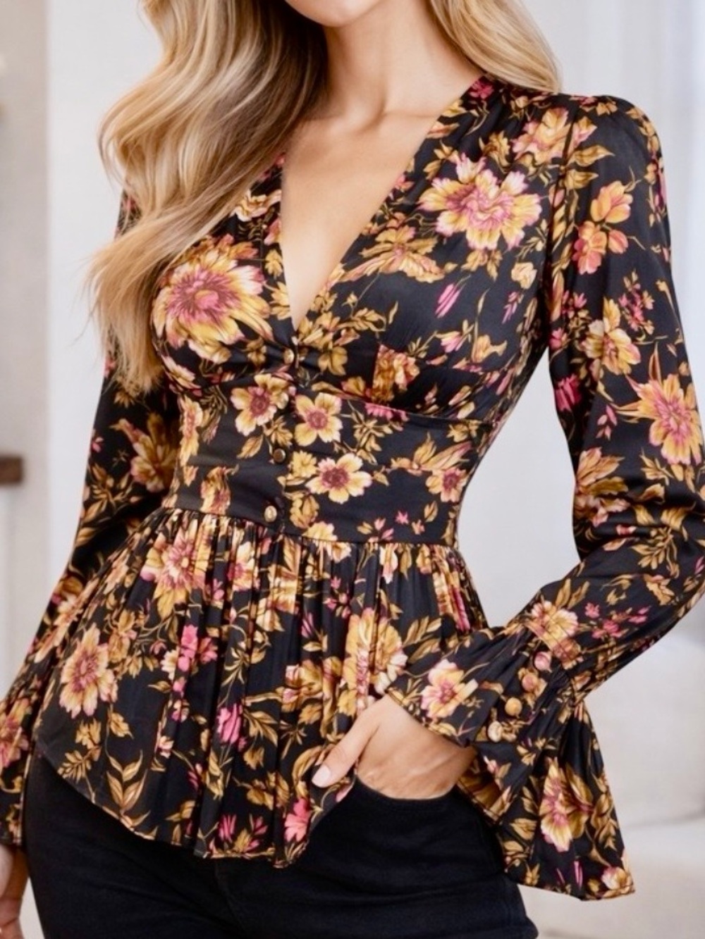 NWT! #926 ANTHROPOLOGIE Whimsigoth Corset Pirate Floral V-Neck Peplum Blouse